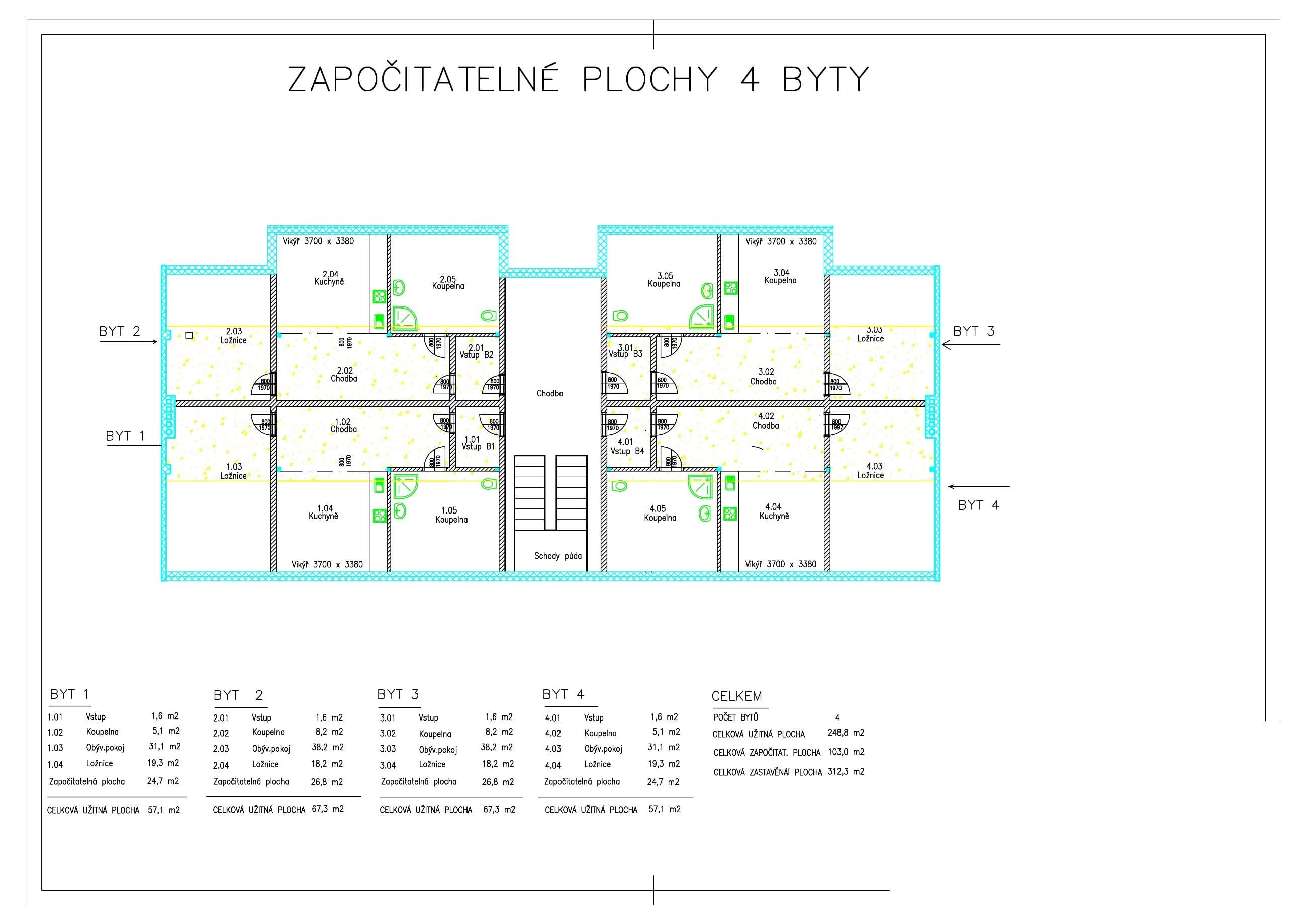 Započitatelné plochy — 4 byty